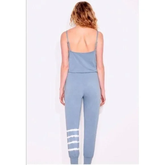 NEW Sundry Teal White Tie Dye Stripe Jogger Leg Sleeveless Jumpsuit Size 1 Small - Picture 3 of 13